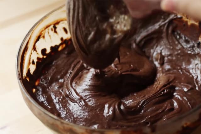 mixed batter of the mini chocolate cupcake recipe