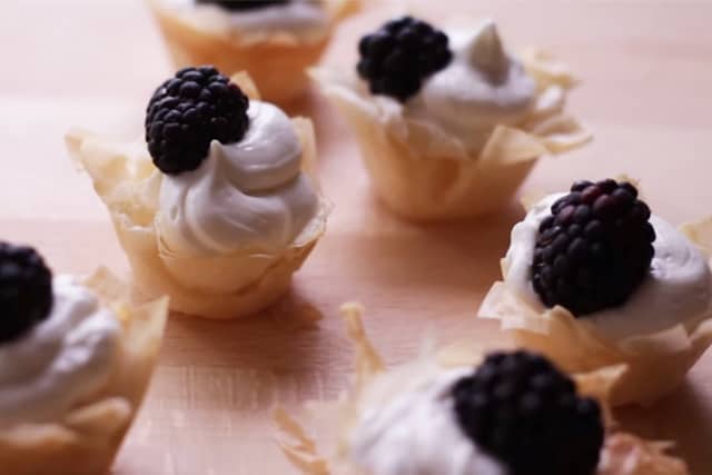 nicely done mini phyllo tarts with berries