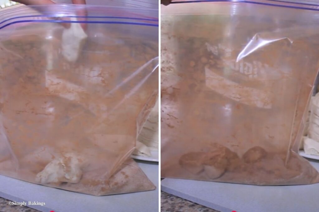 Pieces of the bread dough in a bag of dry ingredients