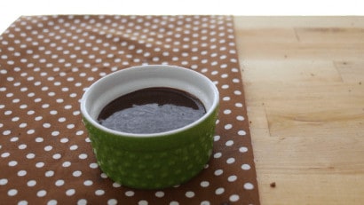 chocolate ganache on a green bowl