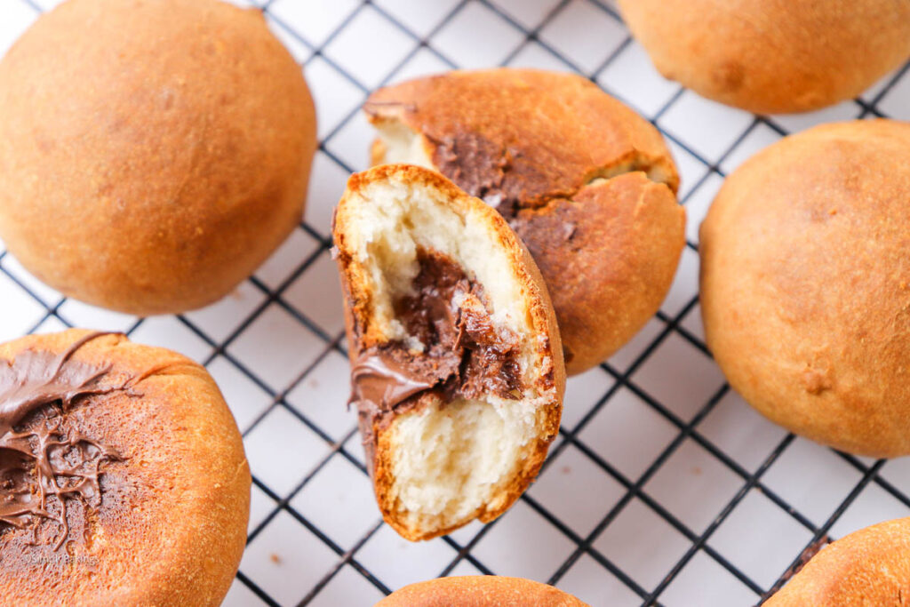 opened bread with chocolate filling