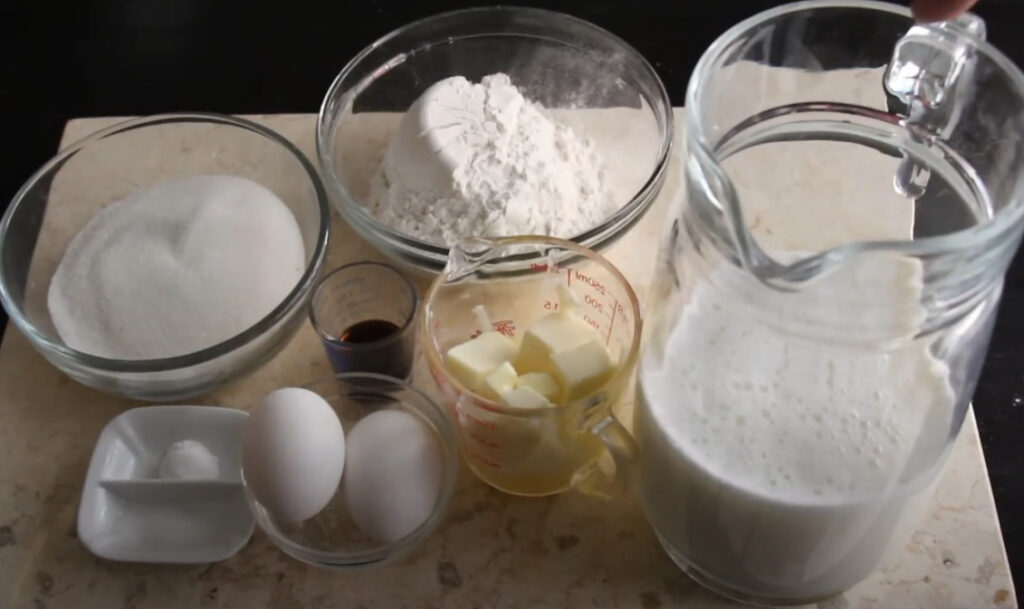 filipino vanilla cupcake ingredients in separate bowls