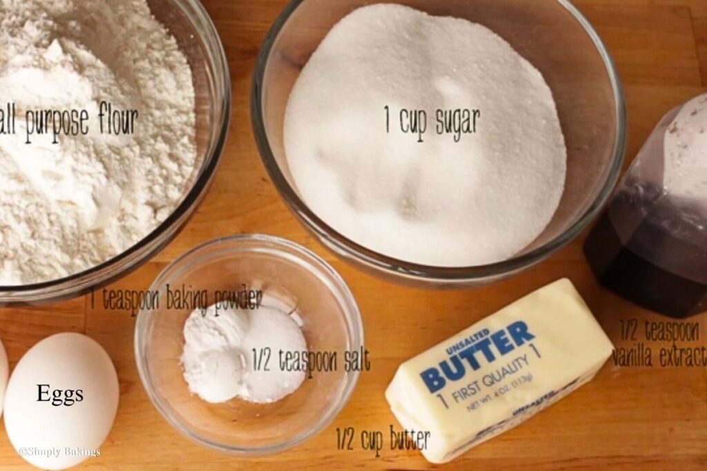 All Rolled Butter Cookies ingredients in separate bowls