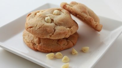 stack of cookies on a white plate