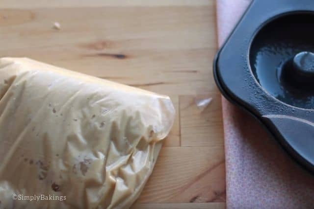 putting the donut batter in a ziplock back with an opening
