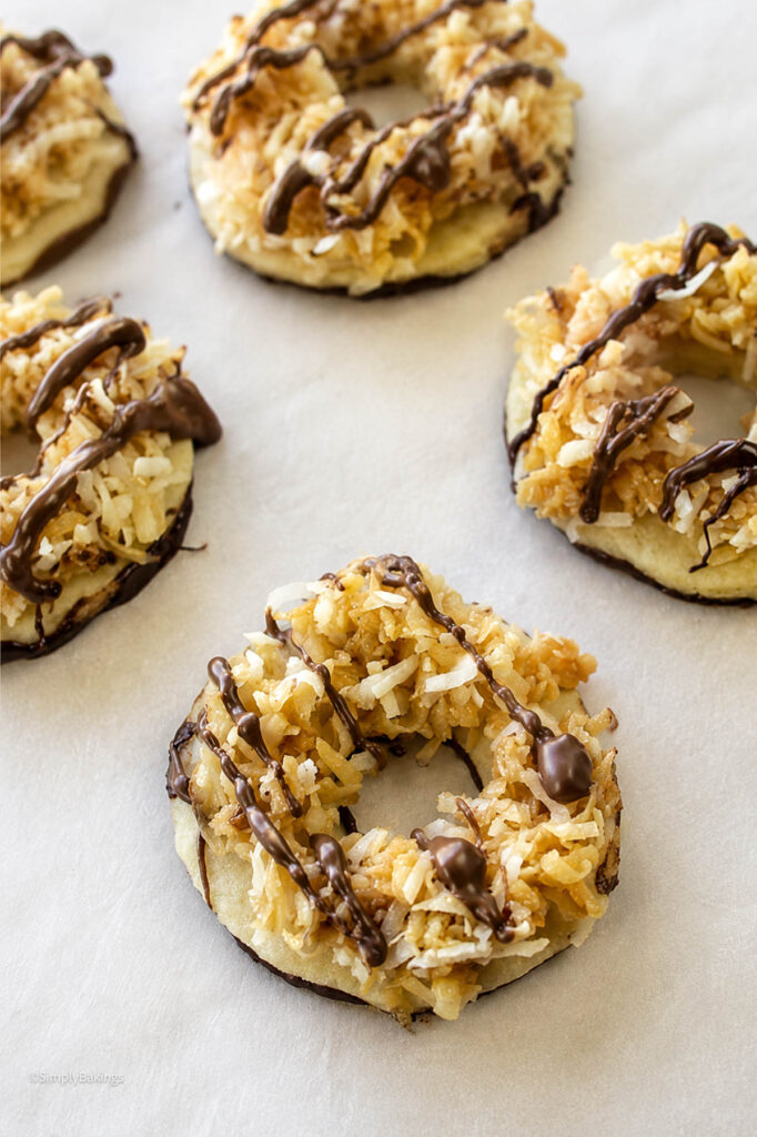 Caramel Coconut Cookies Recipe on parchment paper