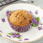 an apple sauce banana muffin on a small plate