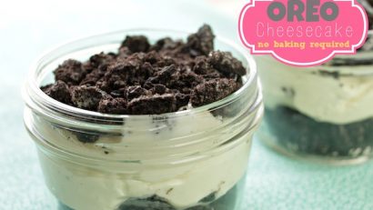 no bake oreo cheesecake in a mason jar