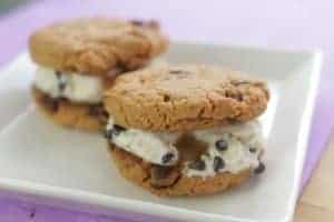 delicious ice cream sandwich cookies on a white square plate