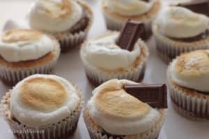finished and deliciously baked smores cupcaked with hershey's chocolate bars