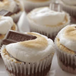 easy smores cupcakes with chocolate bar on top