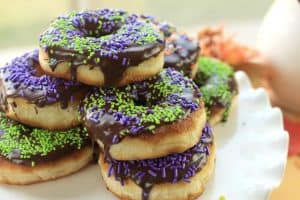 Halloween donuts perfectly glazed with chocolate melt