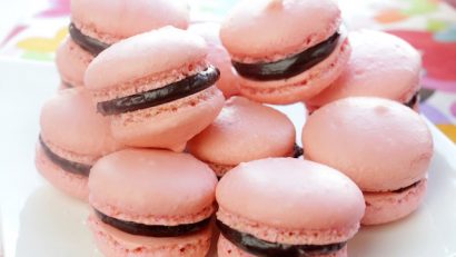 French macarons on a cake tray