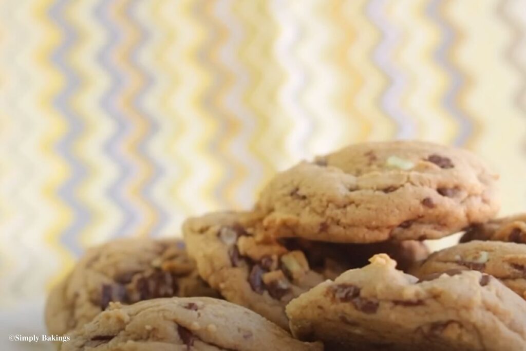 White plate of Mint Chocolate Chunk Cookies