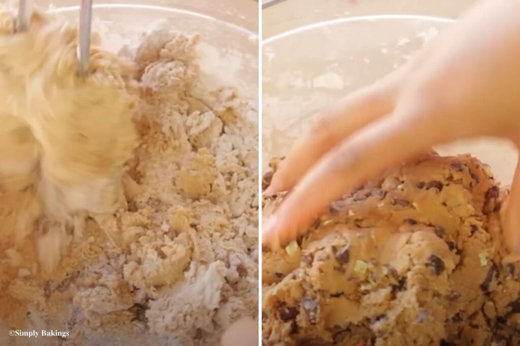 Hands mixing in some ingredients
