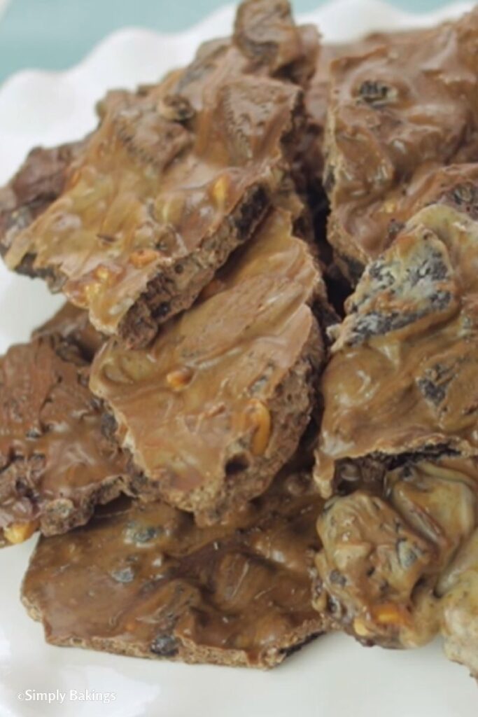 Oreo Peanut Butter Bark at the table