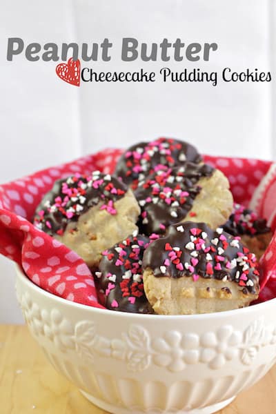 Peanut Butter Cheesecake Pudding Cookies on a white bowl