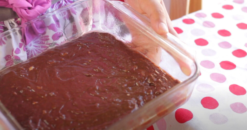 brownie batter in baking dish
