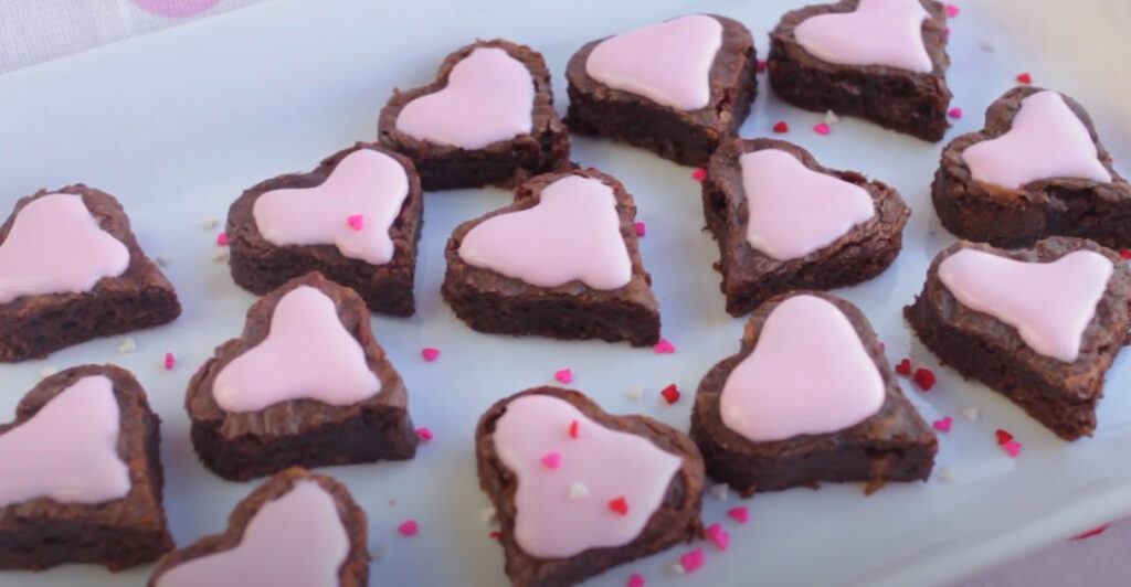 brownie hearts on a white plate