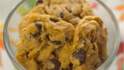 A glass of 5 Ingredient Gluten Free Peanut Butter Chocolate Chip Cookies