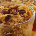 pumpkin spice dump cake in glass