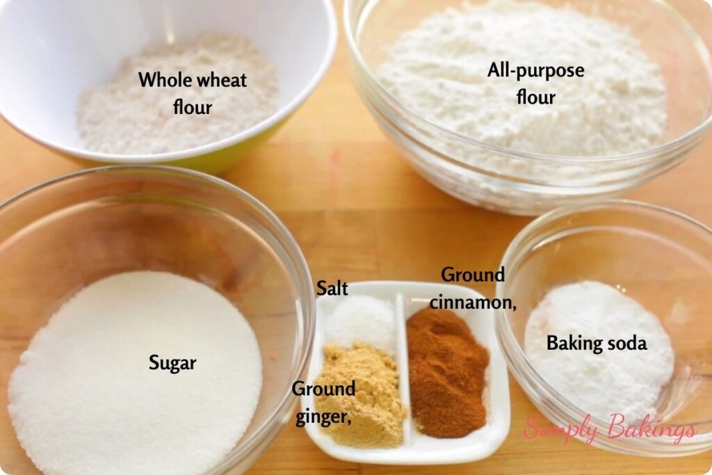 All ingredients for Ginger Snap Cups in separate bowls
