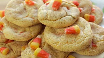 delicious and freshly baked snickerdoodle candy corn cookies