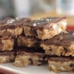 delicious chocolate ganache blondies on a white plate