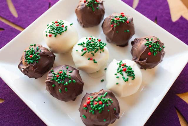 cookie dough truffles on a white plate