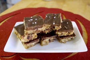 delicious chocolate ganache blondies on a white plate