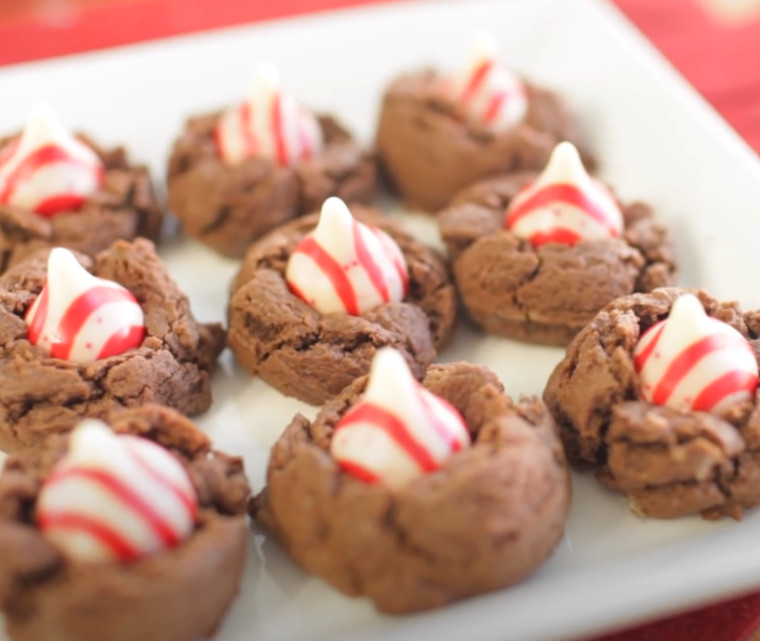 cute Chocolate Mint Blossom Cookies on white plate
