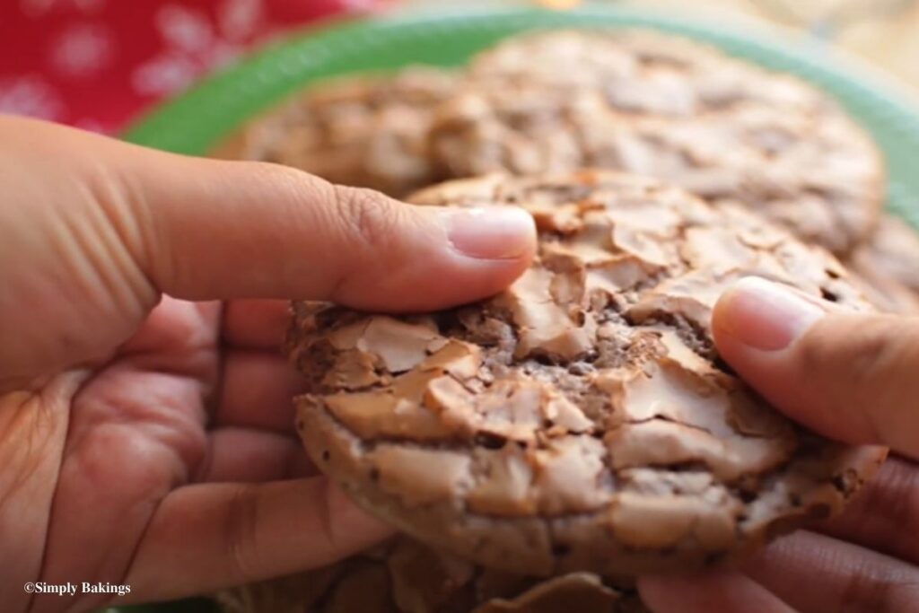 Two hands holding up a cookie and breaking it apart