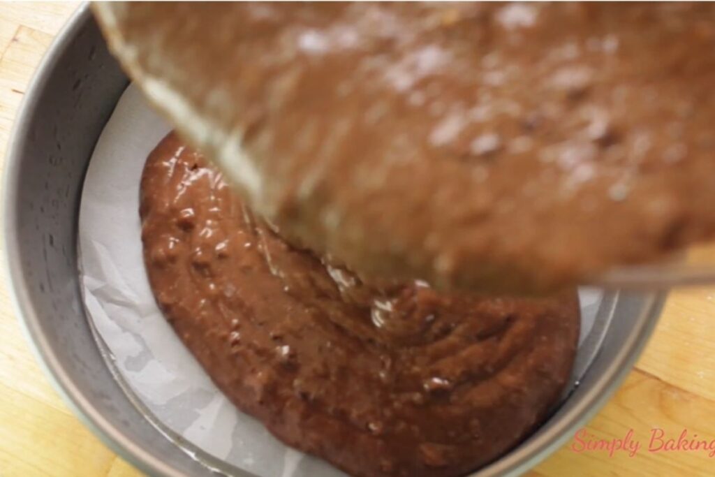 Baking pan filled with batter