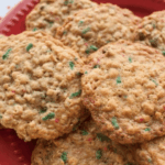 Peanut Butter Crunch Cookies on a red plate