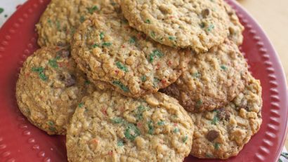 delicious Peanut Butter Sprinkle cookies on a red plate