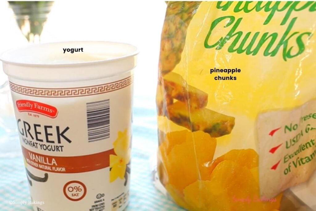 All ingredients for Pineapple Yogurt Ice Cream in bowls