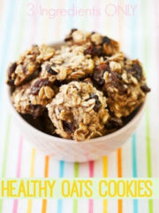 oatmeal cookies in a pink bowl