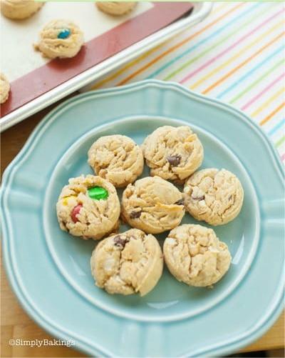 Leftover Candy Cookies served on a blue plate
