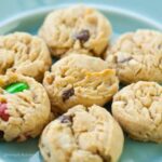 deliciously baked leftover candy cookies in a blue plate