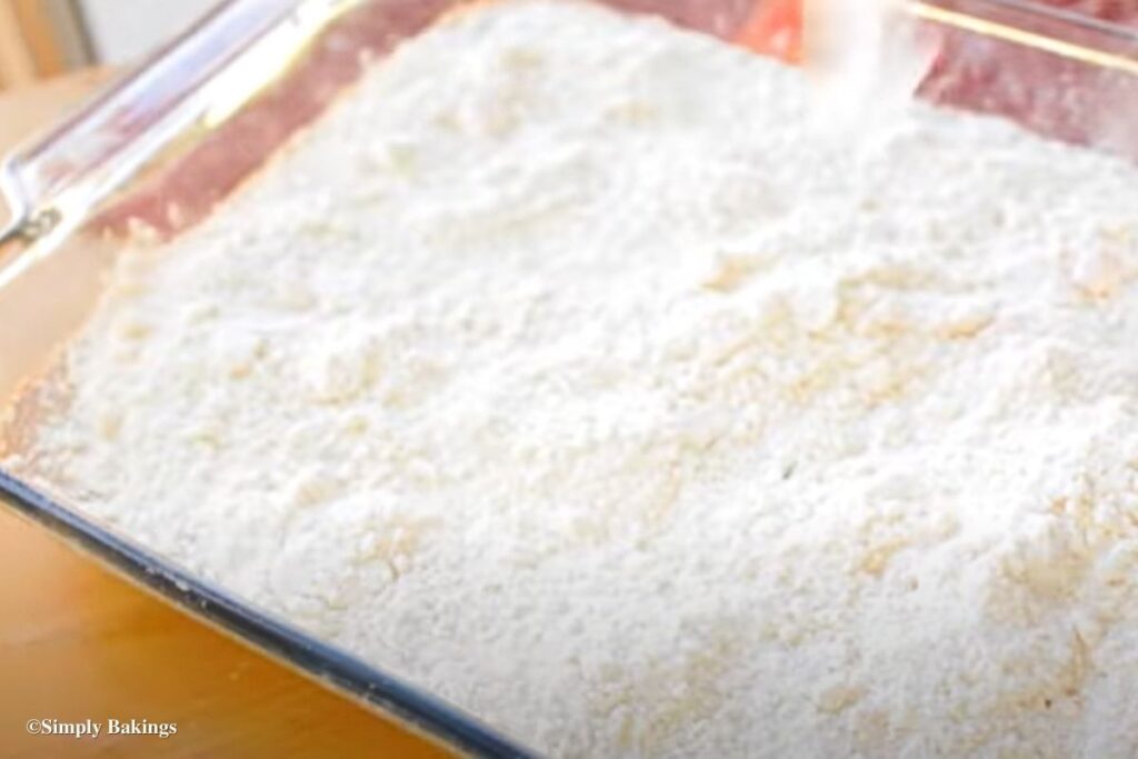 Pumpkin batter covered with cake mix