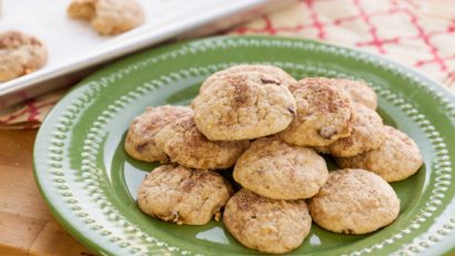 chewy snickerdoodle apple cookies on green plate