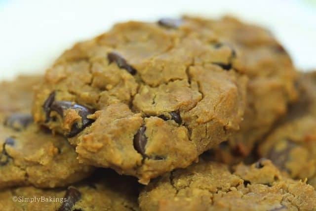 close up shot of dairy free chocolate chip cookies