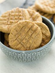 SunButter cookies in a blue bowl