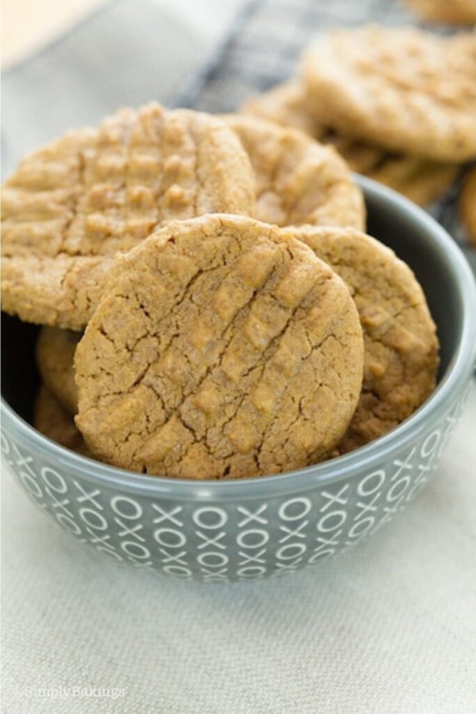 SunButter cookies in a blue bowl