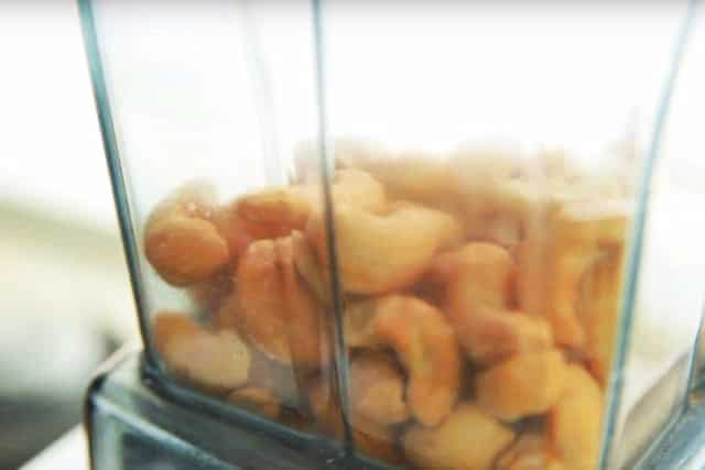 cashew nuts in a blender for vegan gluten free mocha ice cream recipe