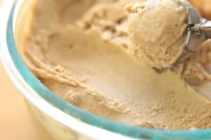 scooping dairy-free mocha ice cream