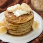 Vegan 5 Ingredient Banana Oat Pancakes on a white plate