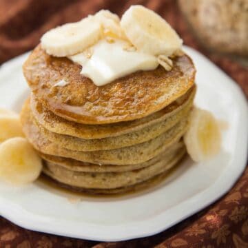 A plate of Vegan 5 Ingredient Banana Oatmeal Pancakes