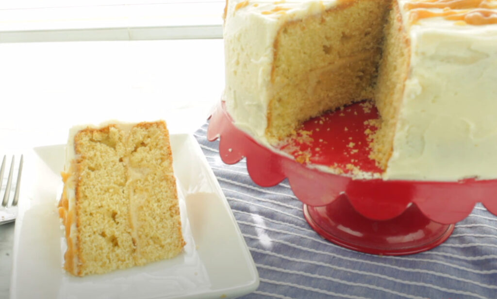 a slice of foolproof caramel cake