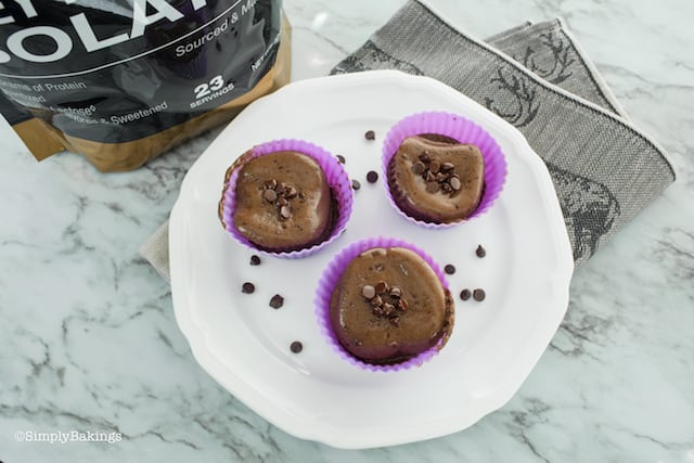 Delicious and freshly-made chocolate mug cakes with protein garnished with chocolate chips